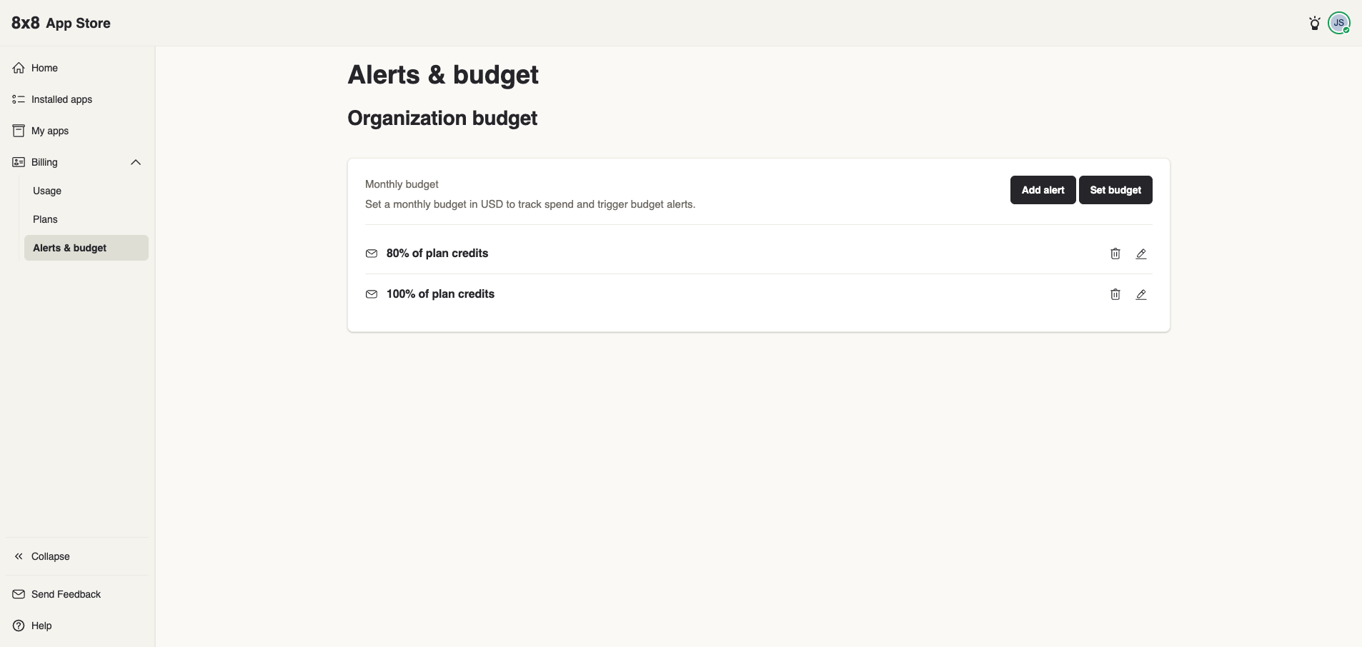 The Alerts & budget page